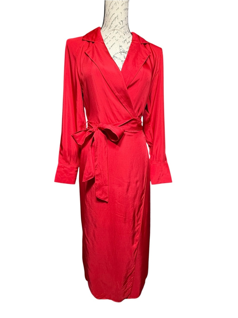 Banana Republic Red Satin Wrap Midi Shirt Dress Size Petite Small NWT